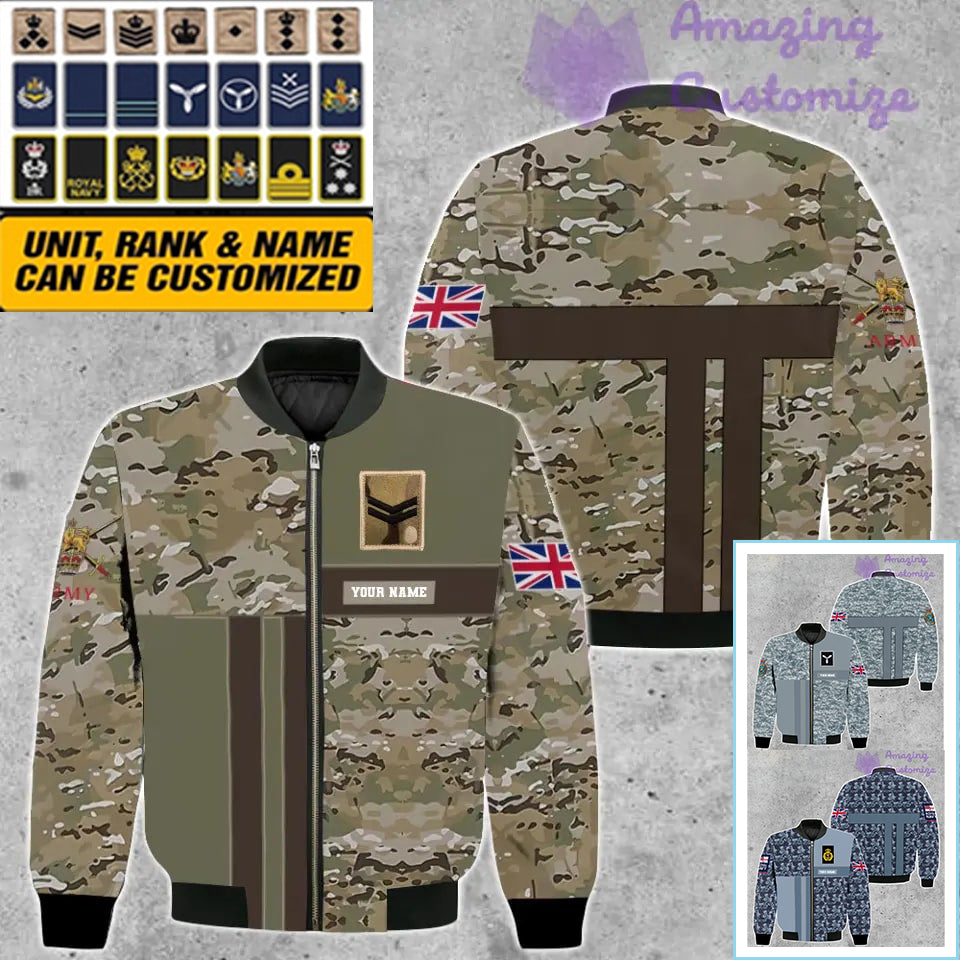 Veste de bombardier personnalisée avec camouflage soldat/vétéran britannique avec nom et grade, imprimée en 3D - 07052401QA