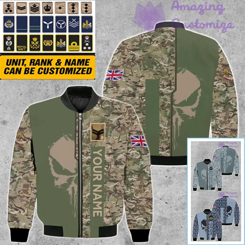 Veste de bombardier personnalisée avec camouflage soldat/vétéran britannique avec nom et grade, imprimée en 3D - 10052401QA