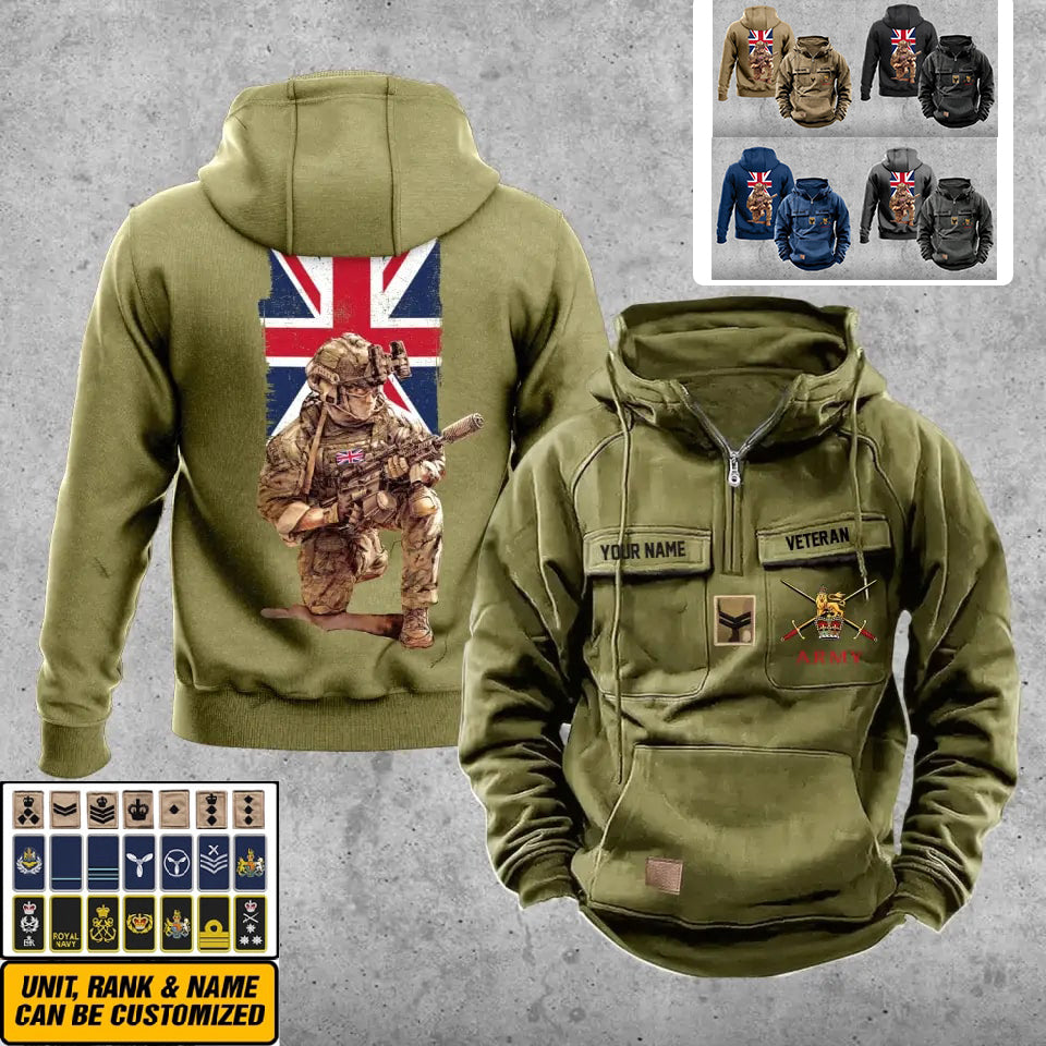 Sweat à capuche vintage personnalisé avec imprimé soldat/vétéran britannique - 21062402QA