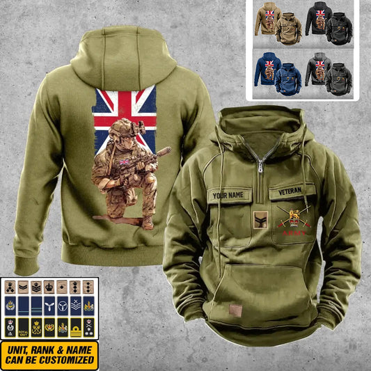 Sweat à capuche vintage personnalisé avec imprimé soldat/vétéran britannique - 21062402QA