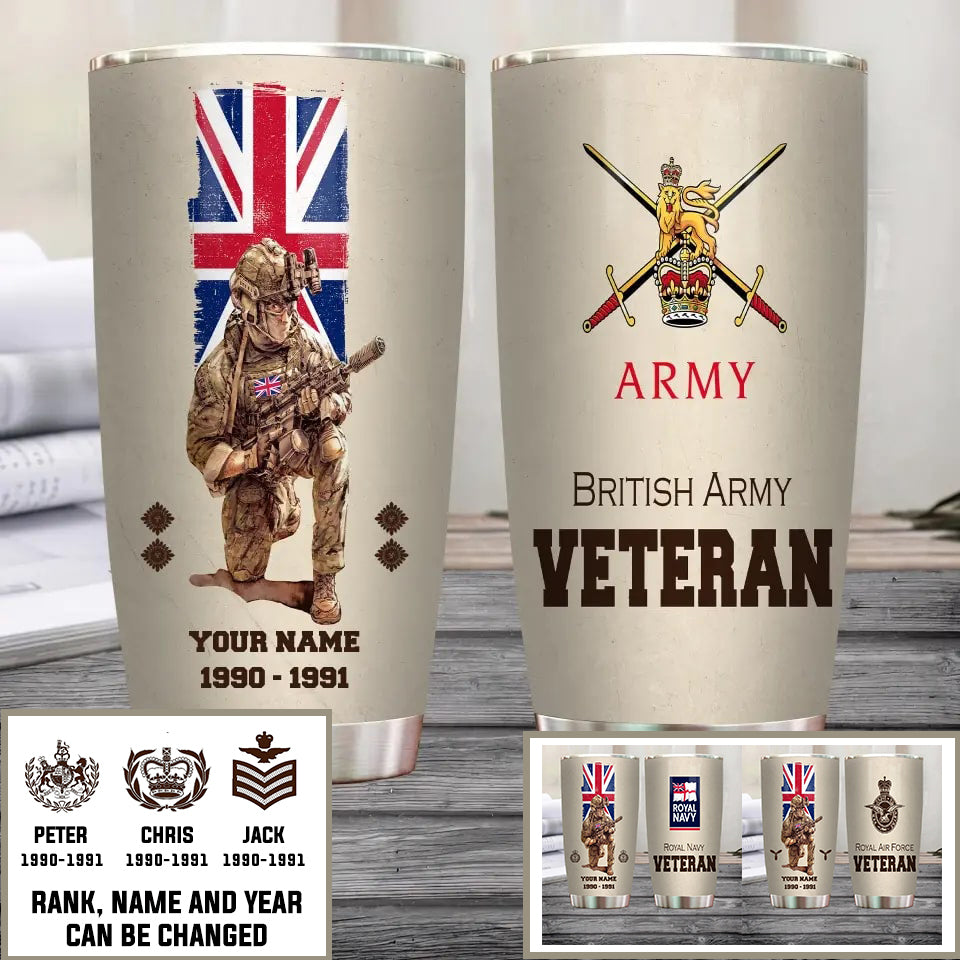 Personalisierter Becher mit Aufschrift „UK Veteran/Soldat“ mit Rang, Jahr und Namen – 10062401QA