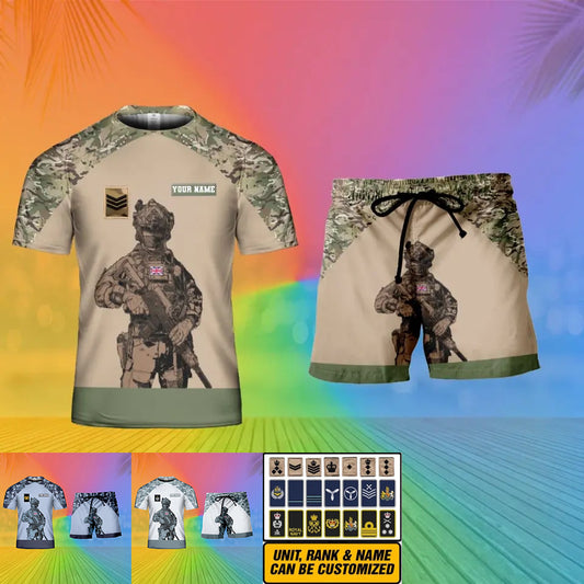 Personalized UK Soldier/ Veteran Camo With Name And Rank Combo T-Shirt + Short 3D Printed  -15Mar2401