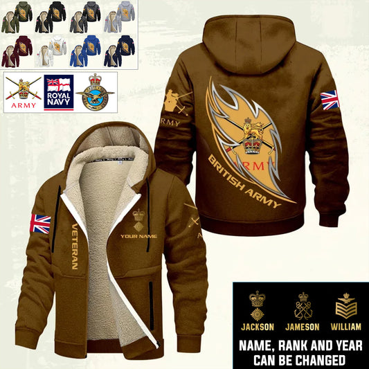 Personalized UK Soldier/ Veteran With Name And Rank Hoodie Zip Velvet Coat - 17369856