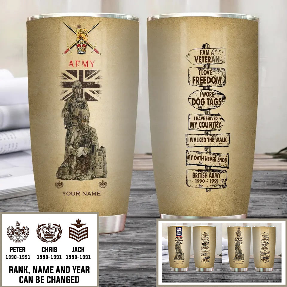 Personalisierter Becher mit Aufschrift „UK Veteran/Soldat“ mit Rang, Jahr und Namen – 12062401QA