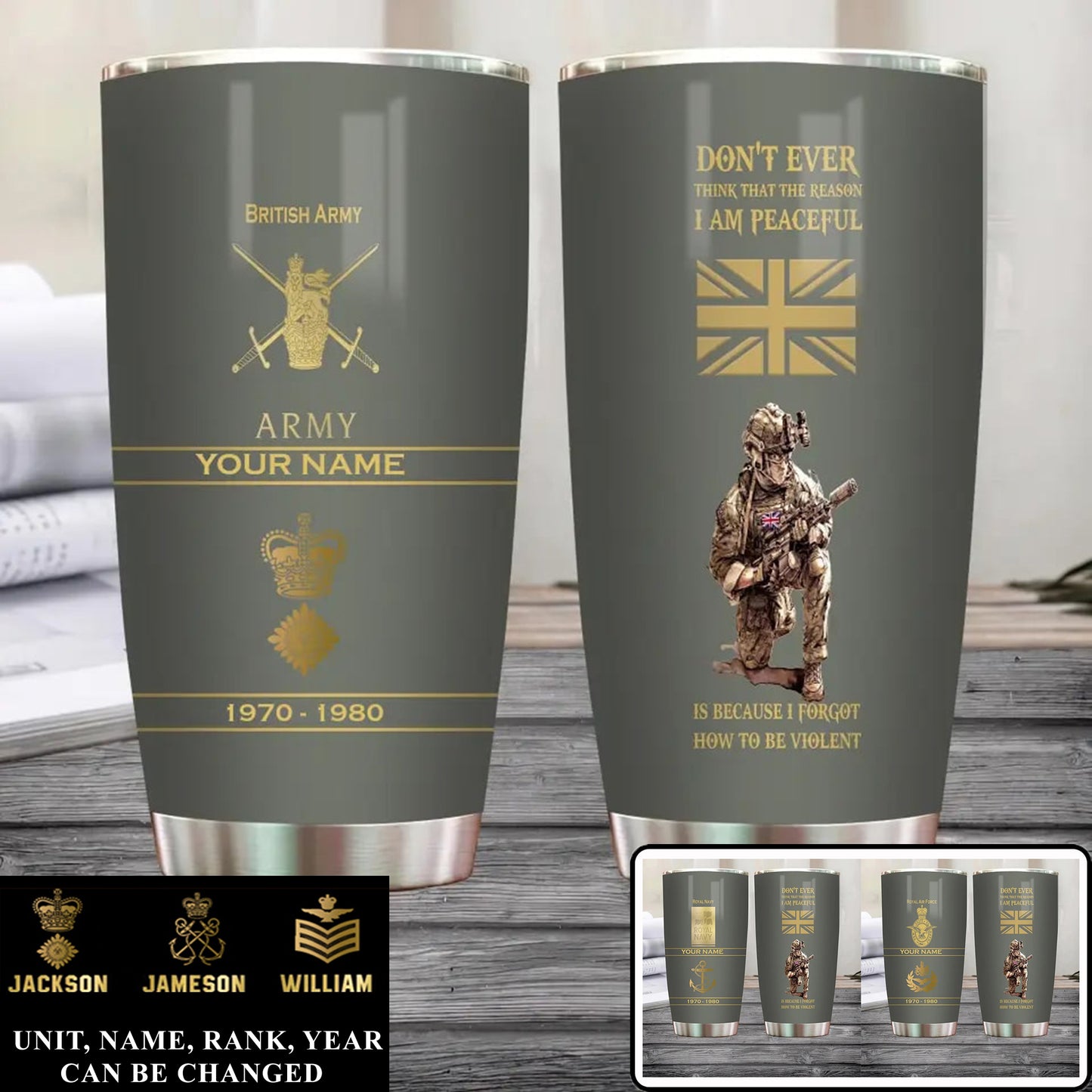 Verre personnalisé pour vétéran/soldat britannique avec grade, année et nom - 11062401QA