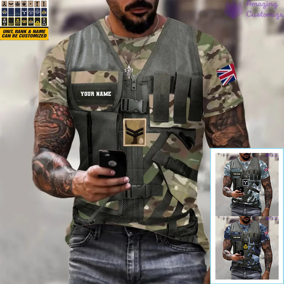 T-shirt personnalisé avec camouflage soldat/vétéran britannique avec nom et grade imprimé en 3D - 22042401QA