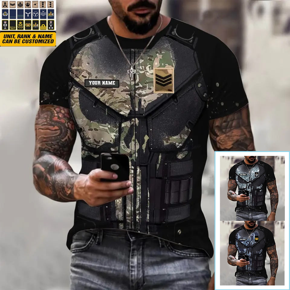 T-shirt personnalisé avec camouflage soldat/vétéran britannique avec nom et grade imprimé en 3D - 0112230001QA