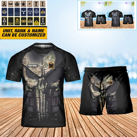 Personalized UK Soldier/ Veteran Camo With Name And Rank Combo T-Shirt + Short 3D Printed  - 0112230001QA