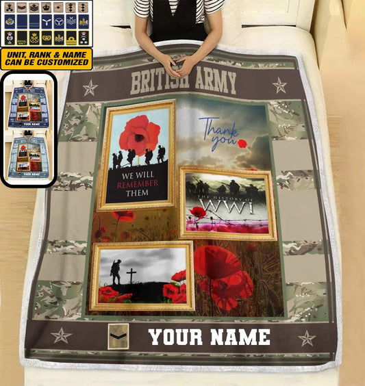 Personalized British Soldier/ Veteran Camo With Name And Rank Fleece Blanket 3D Printed - 1310230001