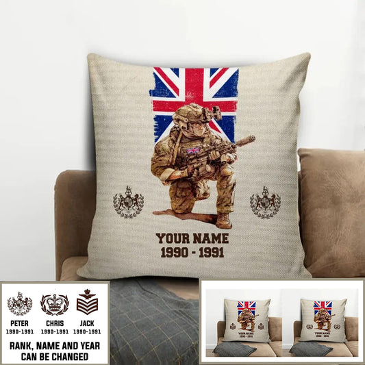 Oreiller personnalisé soldat/vétéran britannique avec nom, année et grade imprimé en 3D - 03072401UT