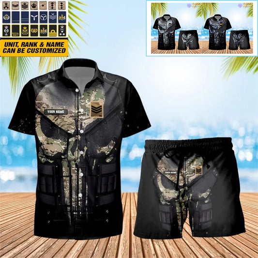 Personalisiertes britisches Soldaten-/Veteranen-Tarnmuster mit Rangkombination, Hawaiihemd + Shorts, 3D-Druck – 0112230001QA