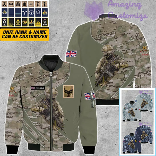 Personalized UK Soldier/ Veteran Camo With Name And Rank Bomber Jacket 3D Printed  - 150524QA
