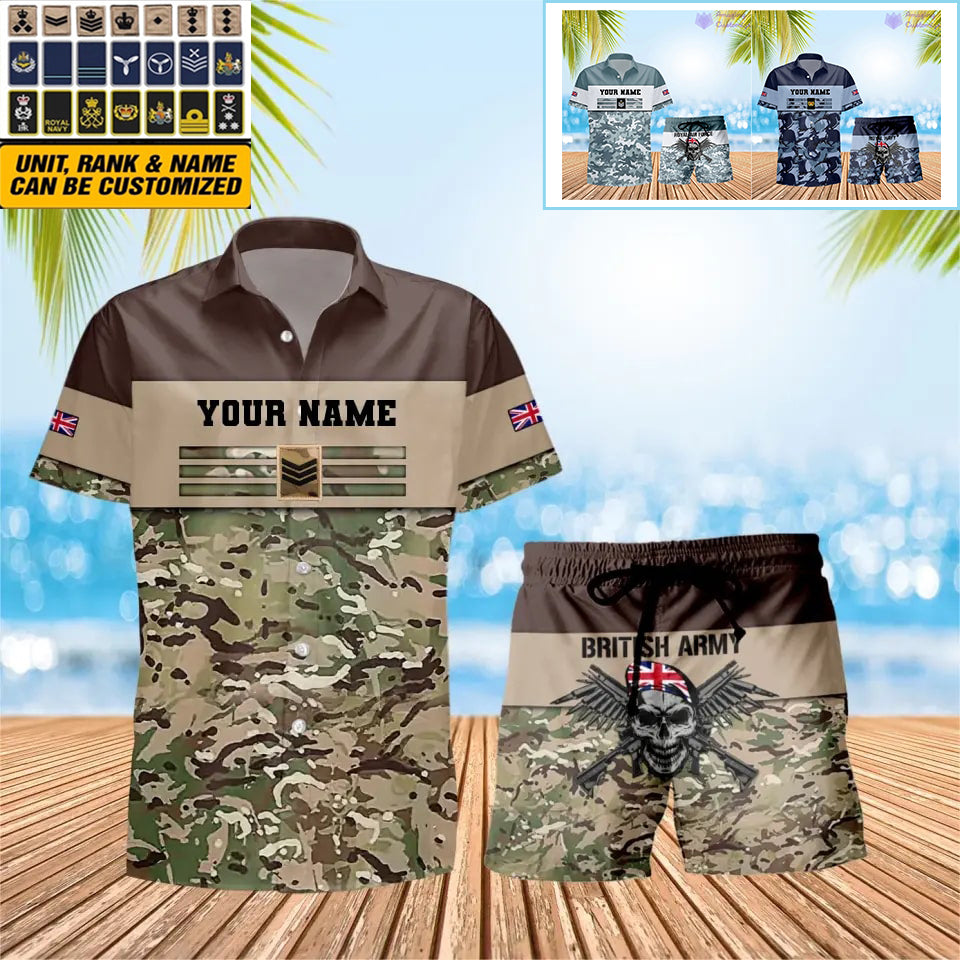 Personalized UK Soldier/ Veteran Camo With Rank Combo Hawaii Shirt + Short 3D Printed - 1112230001QA