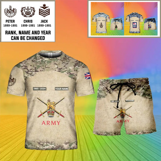 Personalized UK Soldier/ Veteran Camo With Name And Rank Combo T-Shirt + Short 3D Printed  - 04072401UT