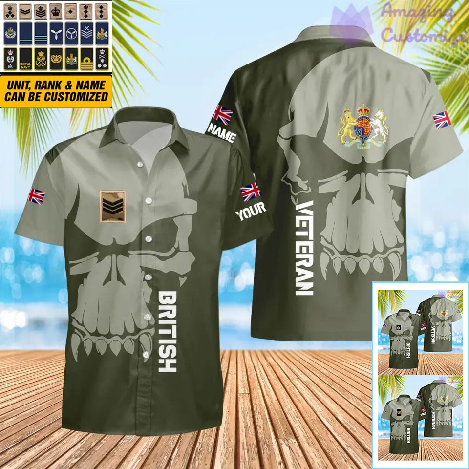 T-shirt Hawaïen personnalisé avec camouflage soldat/vétéran britannique avec nom et grade imprimé en 3D - 1602240001