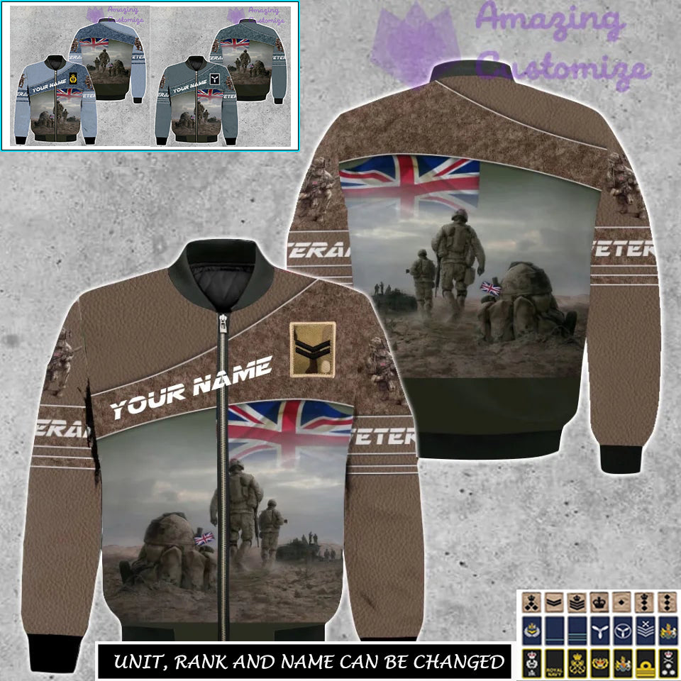 Personalized UK Soldier/Veteran Camo with Name, Rank Bomber All Over Printed - 17265312