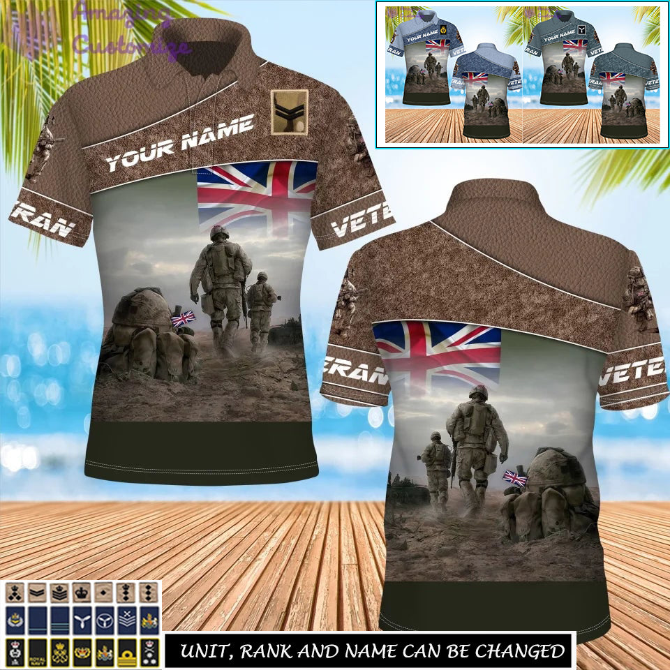 Personalisiertes Poloshirt für britische Soldaten/Veteranen im Camouflage-Muster mit Namen und Rang, 3D-Druck – 17265312