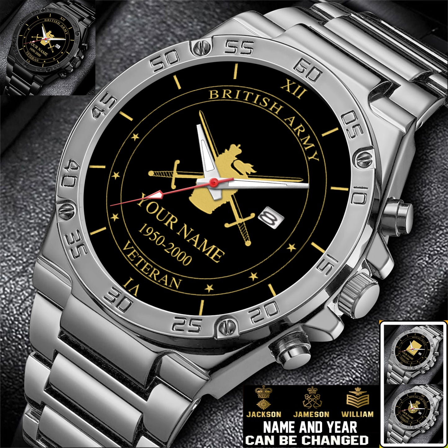 Personalized UK Soldier/ Veteran With Name And Year Gentleman Stainless Steel Watch - 17391456