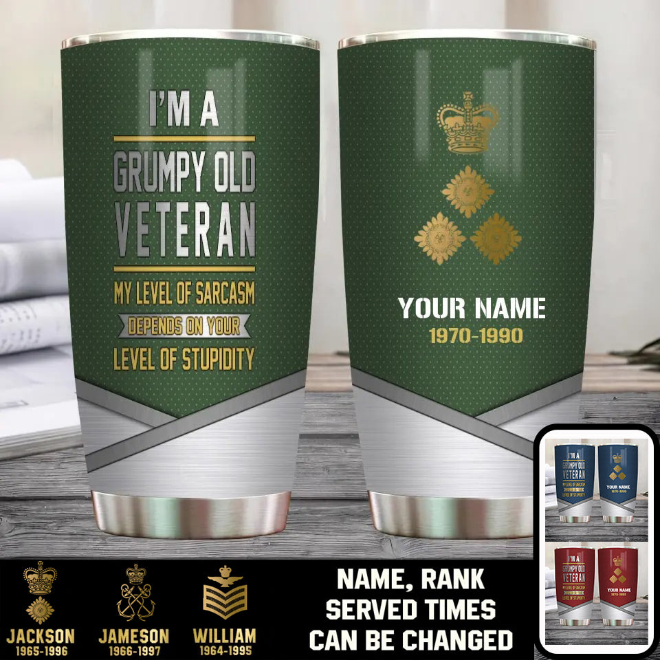 Verre personnalisé pour vétéran/soldat britannique avec nom et année de grade - Grade or - 0202240001