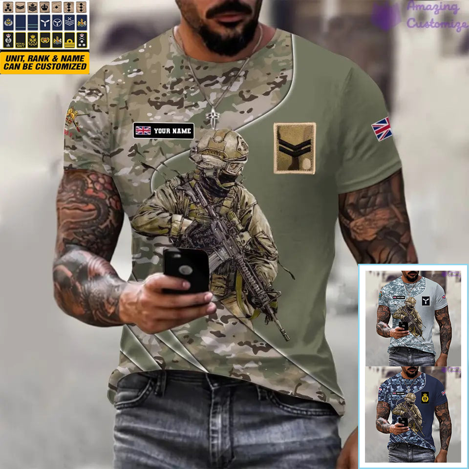 Personalisiertes UK-T-Shirt für Soldaten/Veteranen mit Namen und Rang, komplett bedruckt – 15052401QA