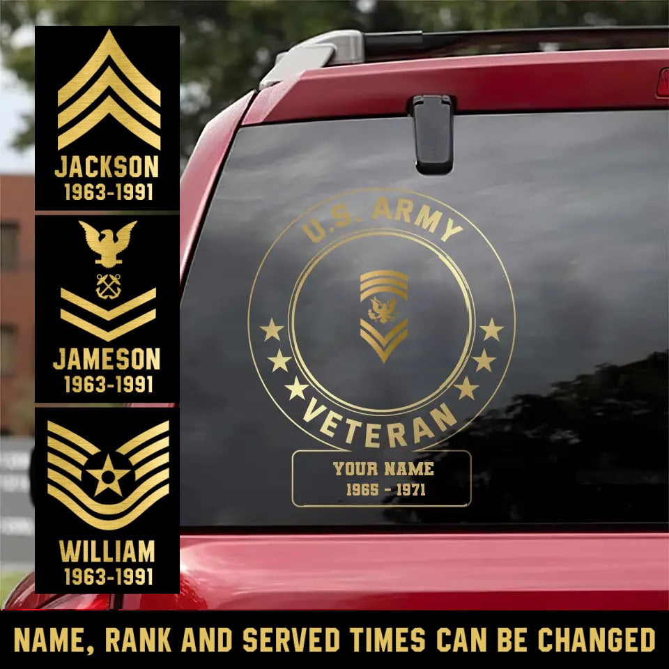 Personalized Name Rank And Year US Veteran/Soldier Car Decal Printed - 1809230001