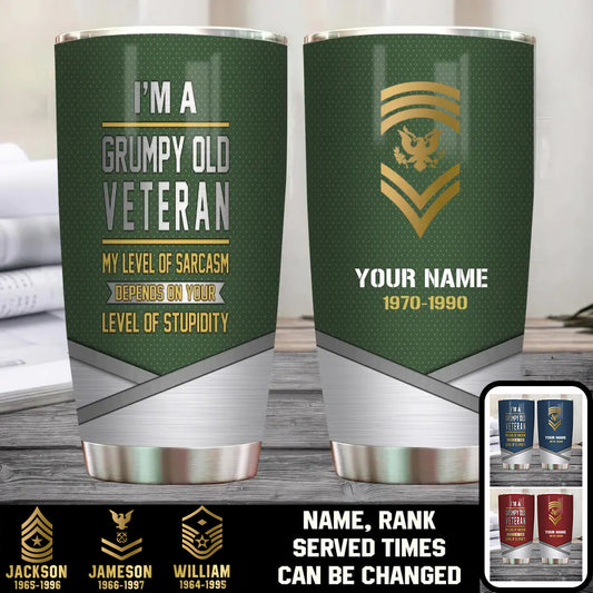 Personalized US Veteran/ Soldier With Rank Name And Year Tumbler - Gold Rank - 1909230001