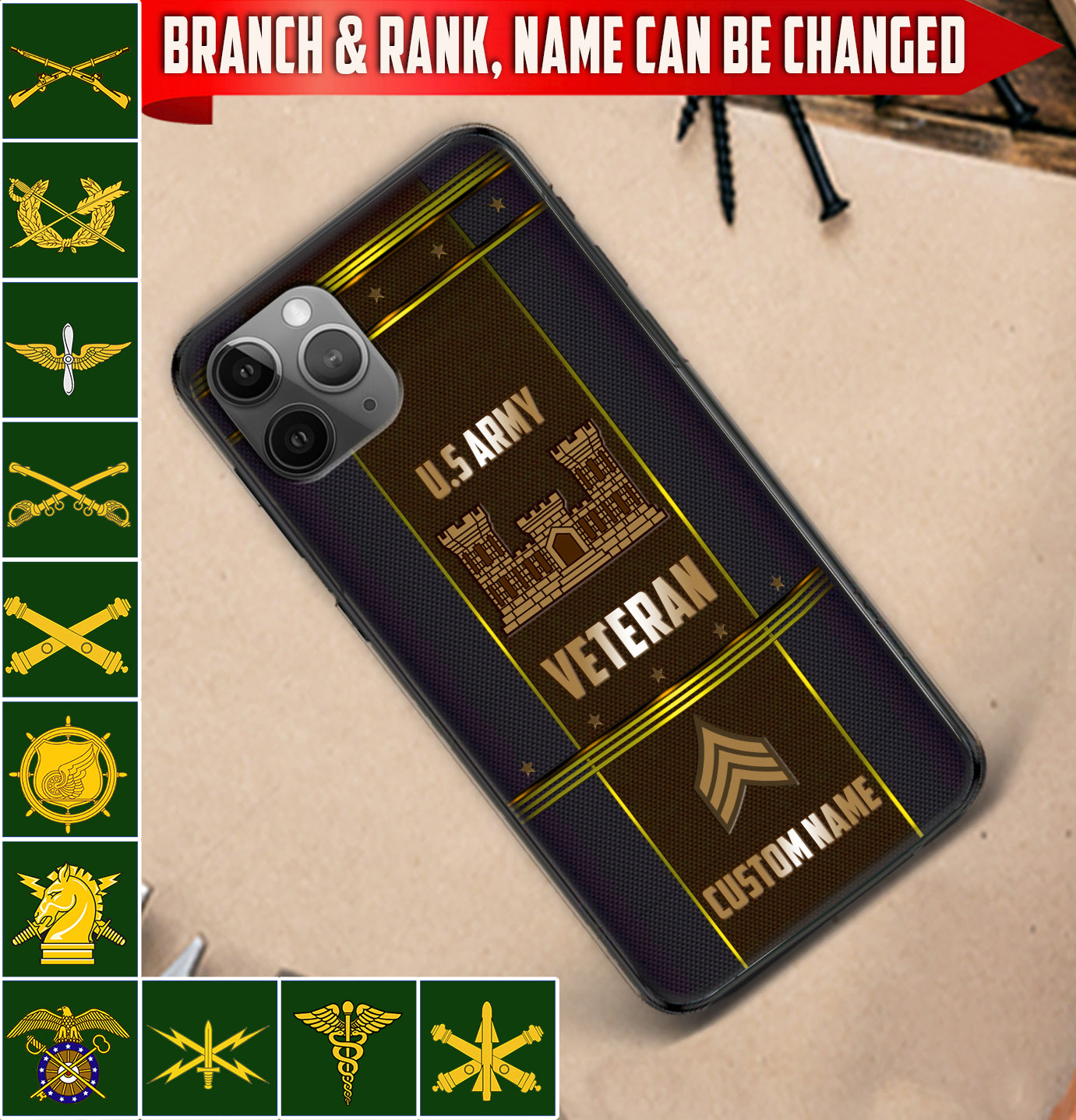 Personalized US Military - Army Branch Phone Case Printed