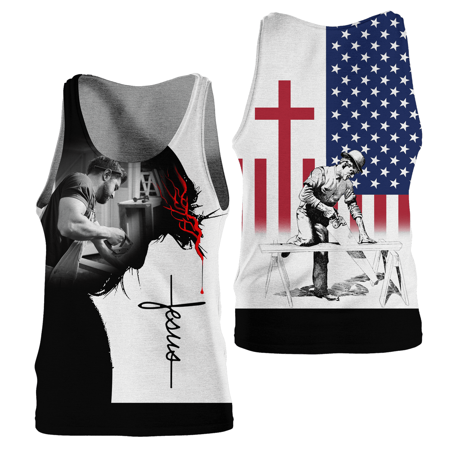 Tmarc Tee Premium Jesus Carpenter 3D Rundum-Druck Unisex