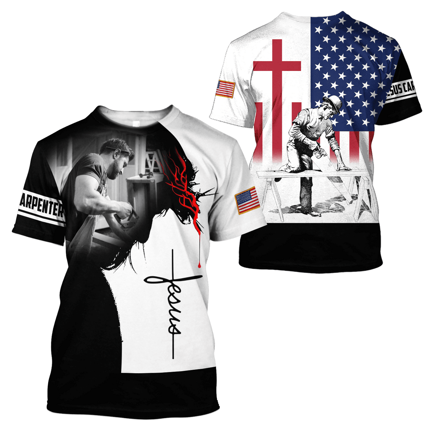 T-shirt Tmarc Premium Jesus Carpenter imprimé en 3D sur toute la surface unisexe