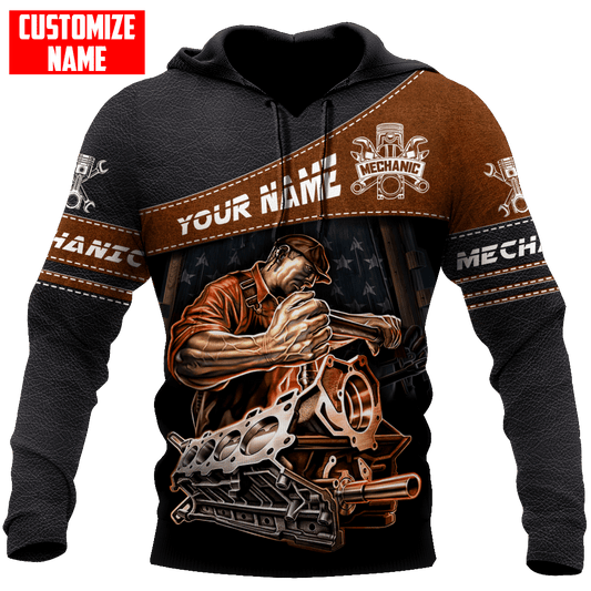 Personalisierte Name Lustige Mechaniker 3D Unisex Shirts Schwarz Und Braun