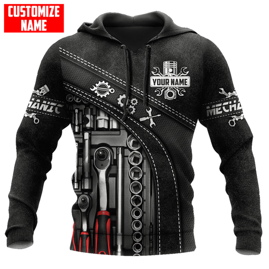 Personalisierte Name Lustige Mechaniker 3D Unisex Shirts Werkzeug Box Schwarz