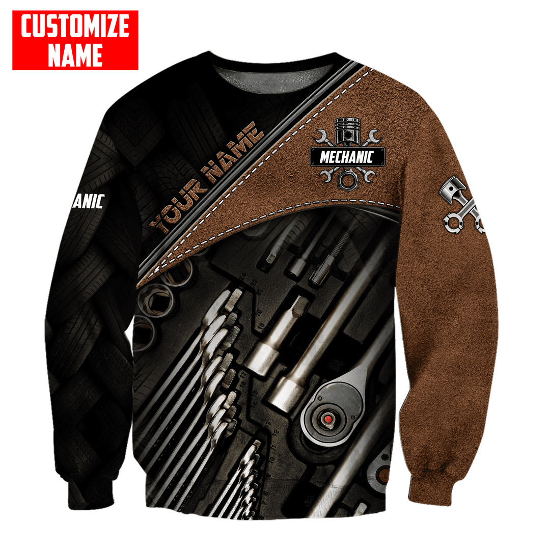 Personalisierte Name Lustige Mechaniker 3D Unisex Shirts Werkzeug Box Schwarz Und Braun