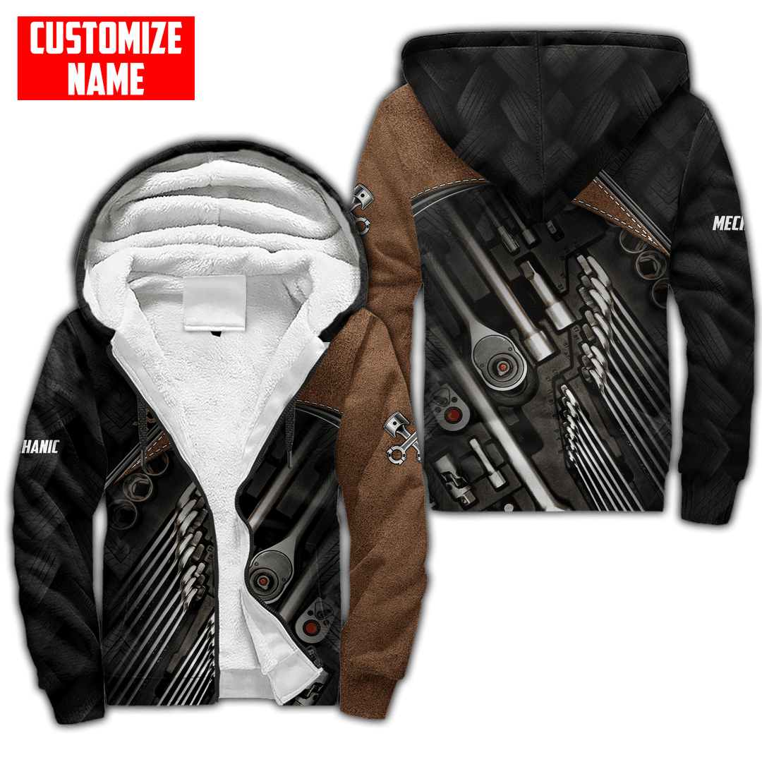 Personalisierte Name Lustige Mechaniker 3D Unisex Shirts Werkzeug Box Schwarz Und Braun