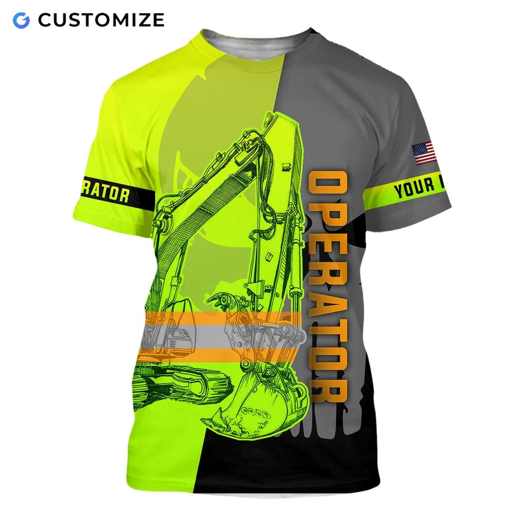 Personalized Name Funny Excavator Operator 3D Unisex Shirts