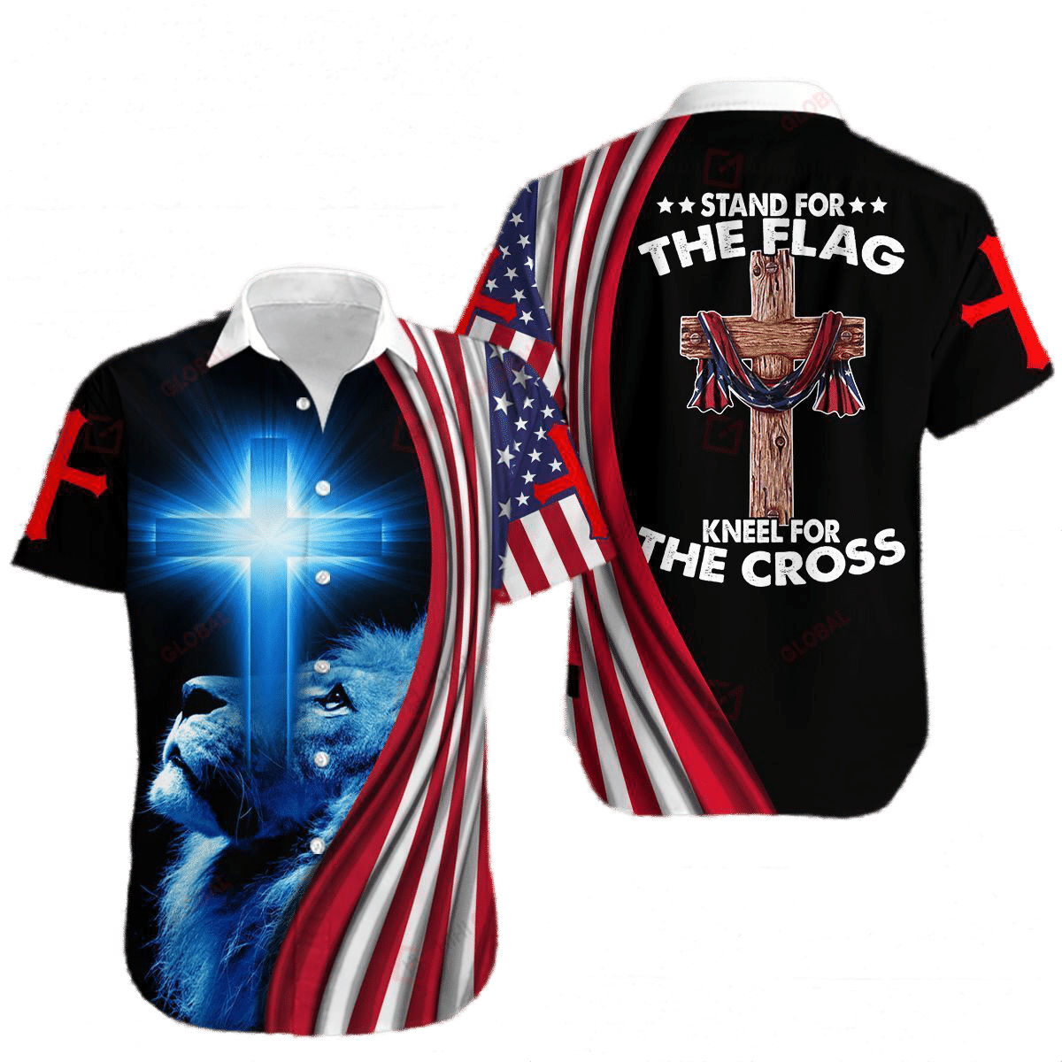 T-shirts « Stand For The Flag » (se tenir debout pour le drapeau), « Kneel For The Cross » (à genoux pour la croix