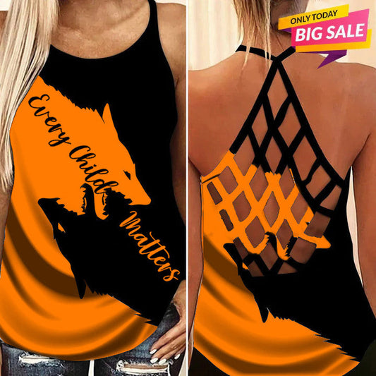 Wolf Every Child Matters Cross Tank Top Orange Shirt Day Every Child Matters Clothing Womens