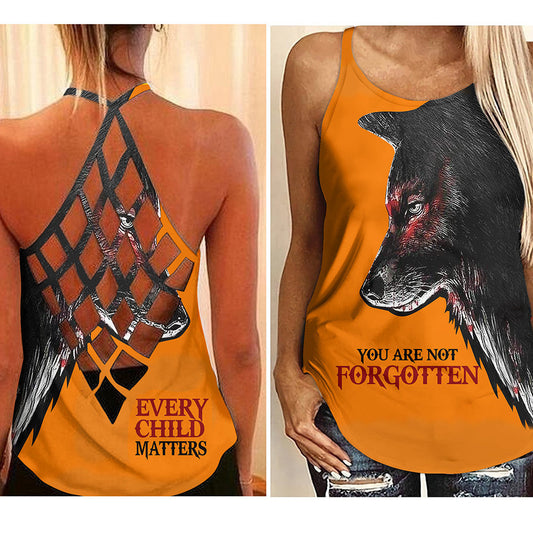 Wolf Every Child Matters Criss Cross Tank Top Du bist nicht vergessen Orange Day Kleidung Damen 