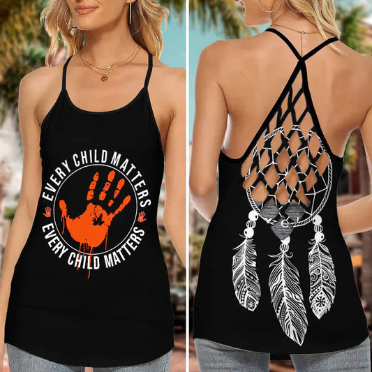 Every Child Matters Cross Tank Top Indigenous Orange Shirt Day Awareness Clothing Womens