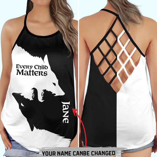 Personalized Wolf Every Child Matters Cross Tank Top Orange Shirt Day Indigenous Women Clothing