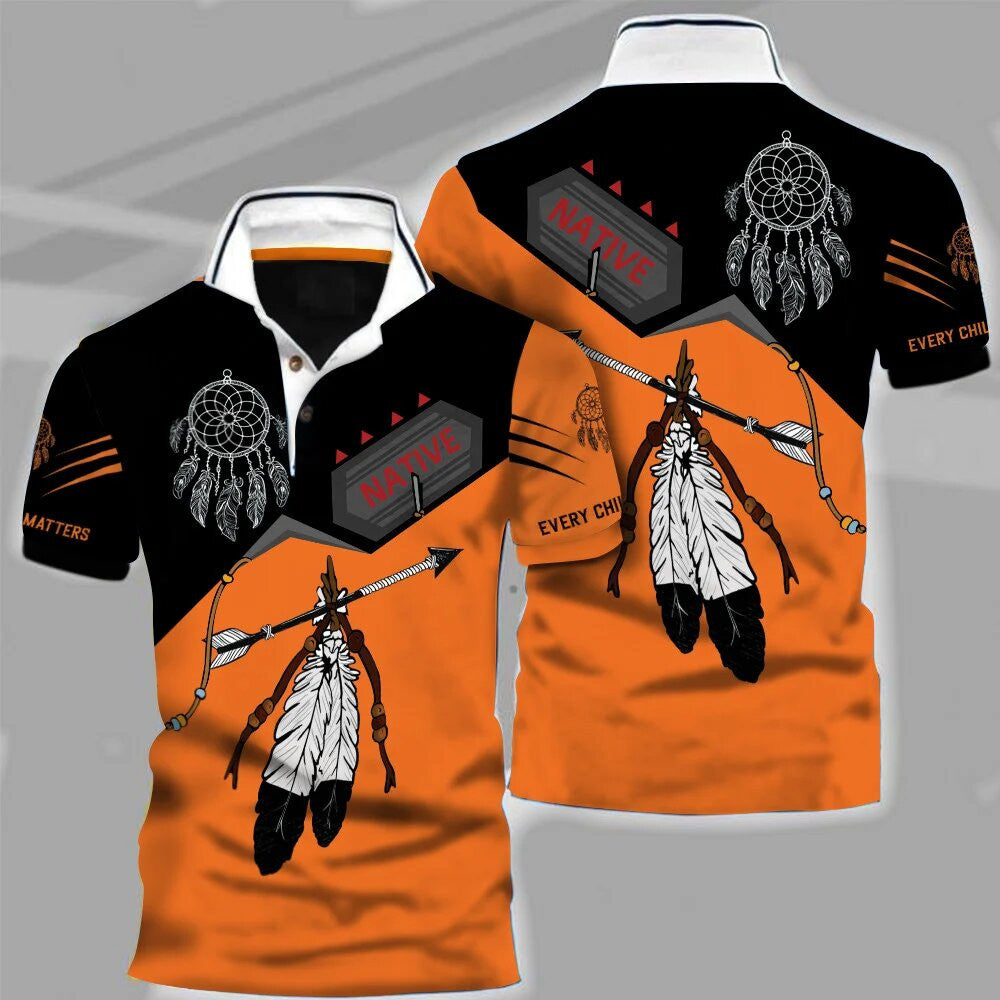 Feathers Every Child Matters Polo Shirt Native Orange Shirt Day Polo Clothing Men