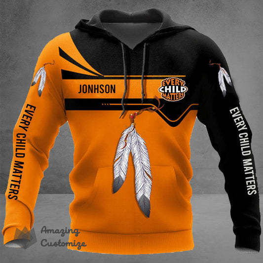 Personalized Every Child Matters Hoodie Orange Day 2022 Feather Native Pride Clothing