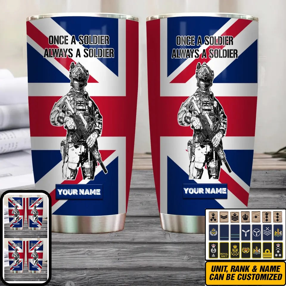 Personalized United Kingdom Veteran/ Soldier With Rank And Name Camo Tumbler All Over Printed - 17068320