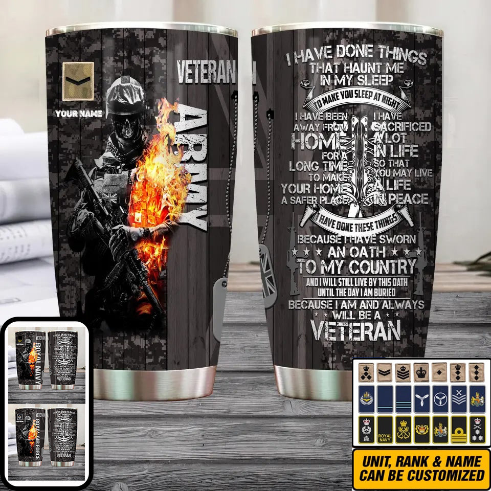 Personalized United Kingdom Veteran/ Soldier With Rank And Name Camo Tumbler All Over Printed - 1706832021