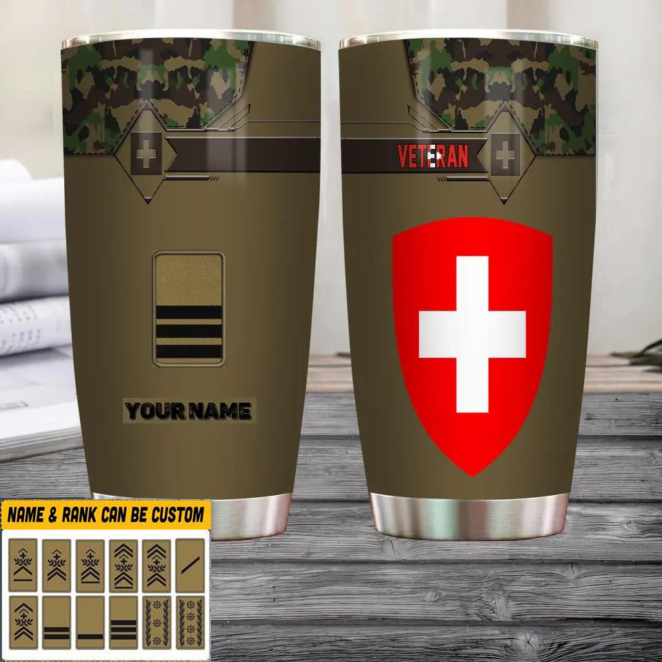 Personalized Swiss Veteran/Soldier With Rank And Name Camo Tumbler All Over Printed - 16817760