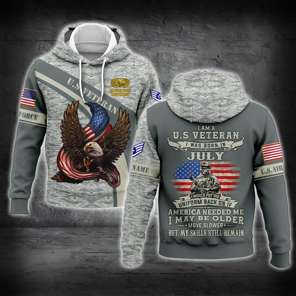 US Militär – Kapuzenpullover mit Air Force-Abzeichen und durchgehendem Print