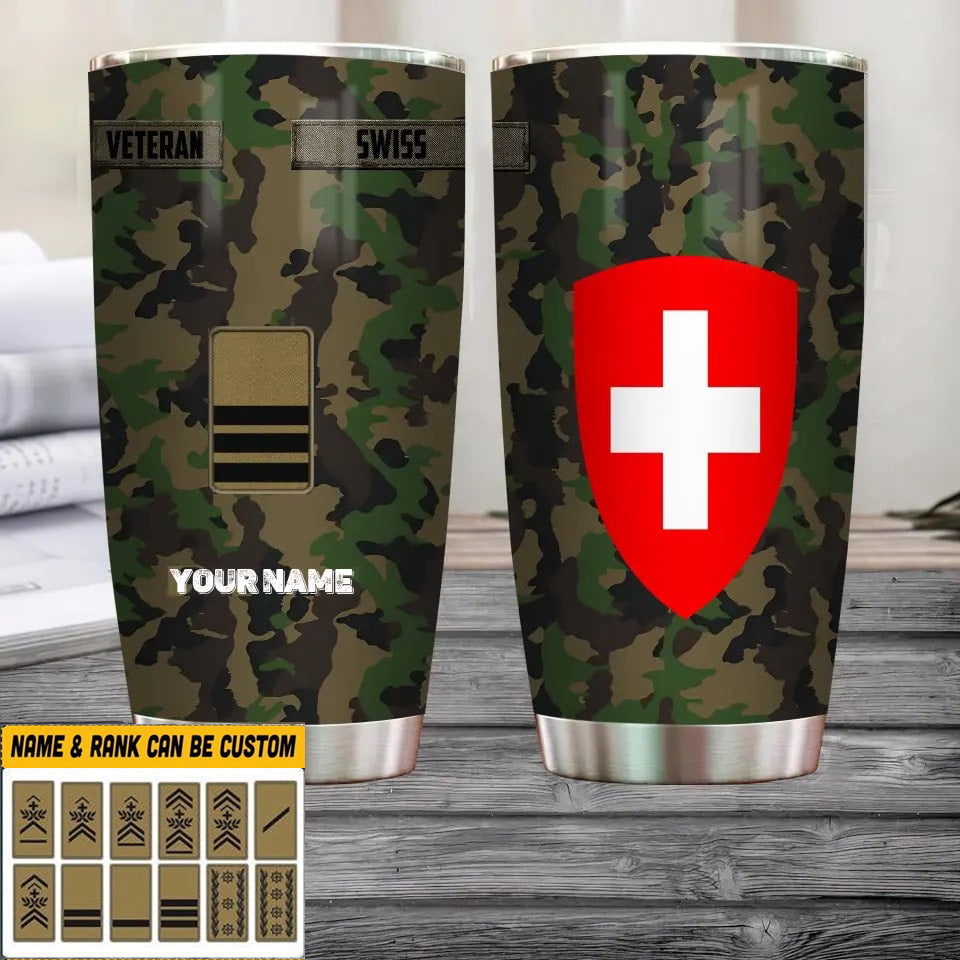 Personalized Swiss Veteran/Soldier With Rank And Name Camo Tumbler All Over Printed - 1681776002