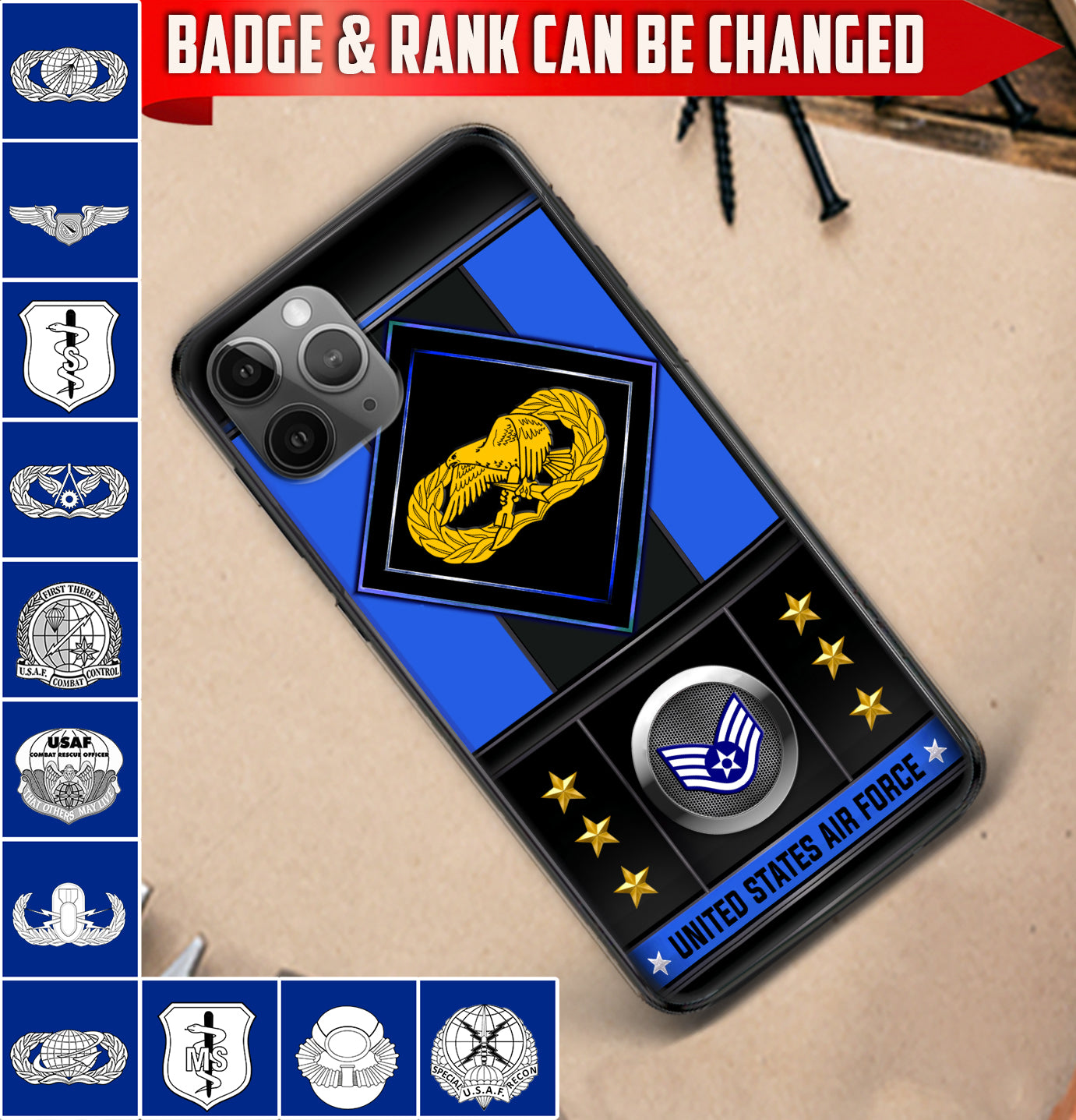 Personalized US Military - Air Force Badge Phone Case Printed