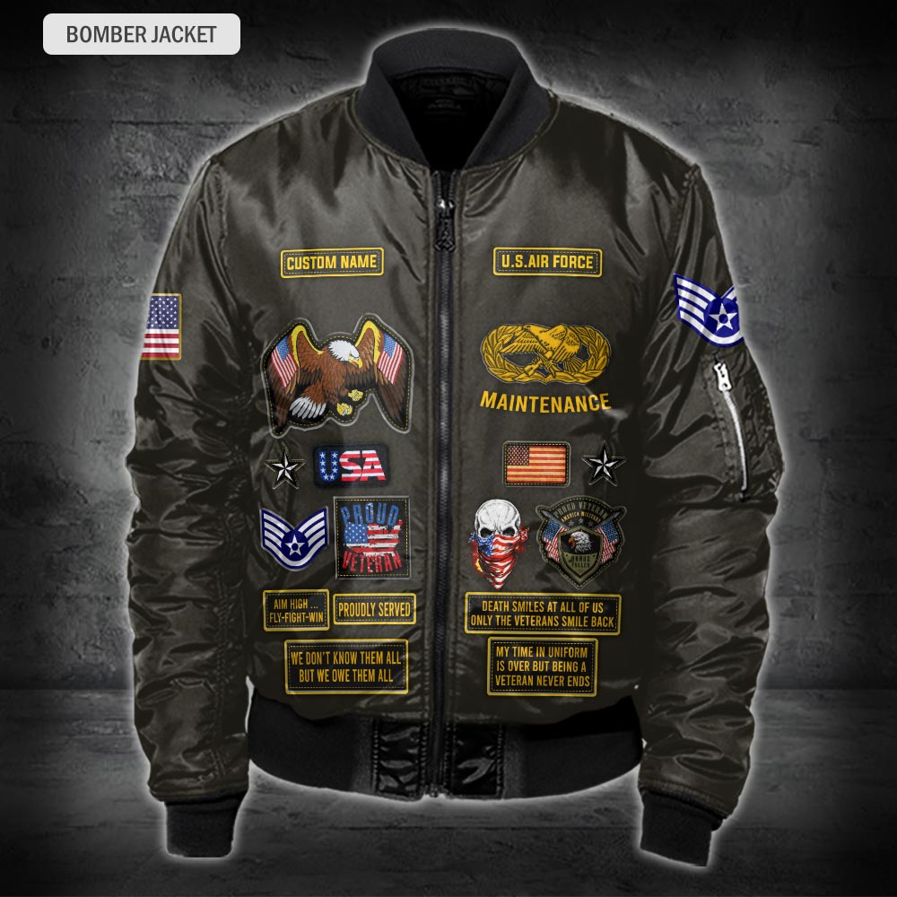 US Militär – Bomberjacke mit Air Force-Abzeichen und Allover-Print