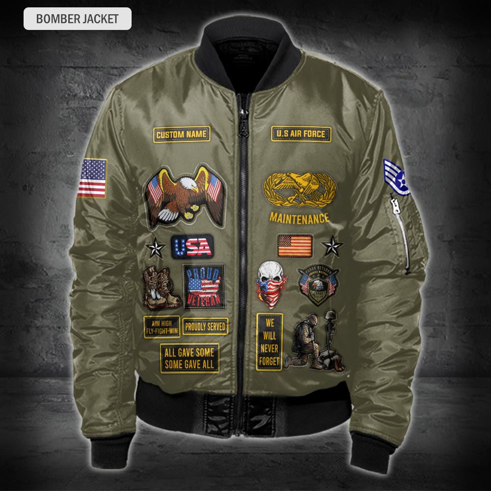 US Militär – Bomberjacke mit Air Force-Abzeichen und Allover-Print