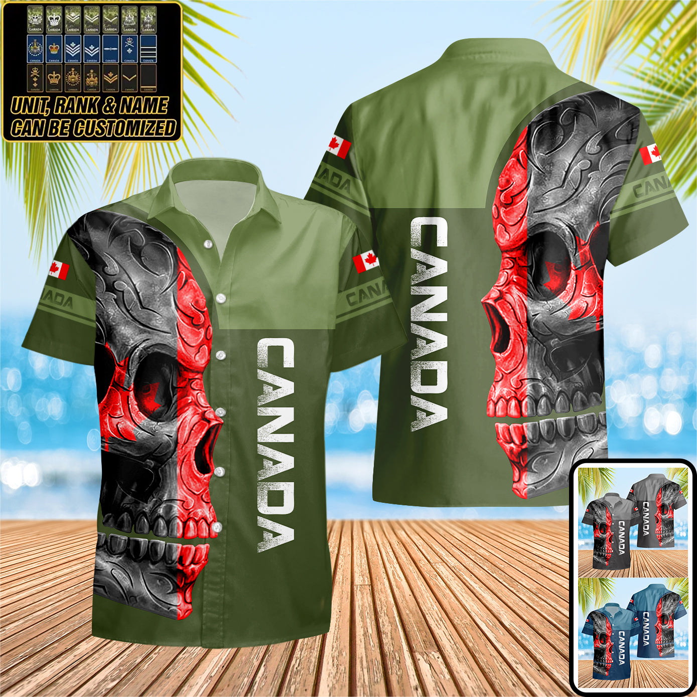 Personalisiertes kanadisches Soldaten-/Veteranen-Tarnhemd mit Rang, Hawaii-Hemd, 3D-Druck – 1001230004